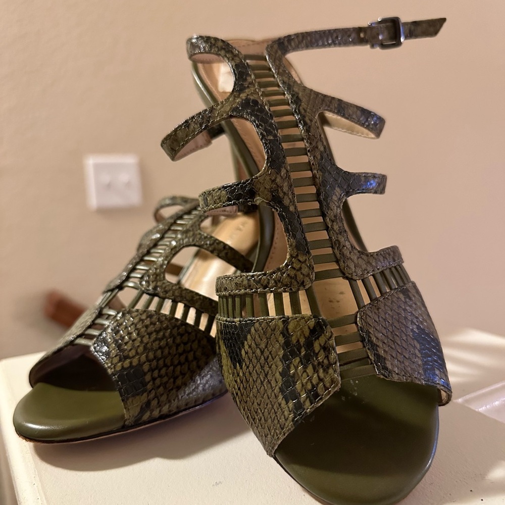 ANTONIO MELANI Olive Snakeskin Sandals